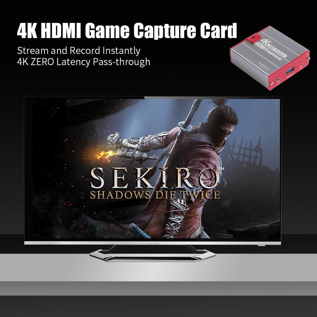 USB 3.0 Game Capture Card - 4K Input & Zero Latency Pass-through for Streamers