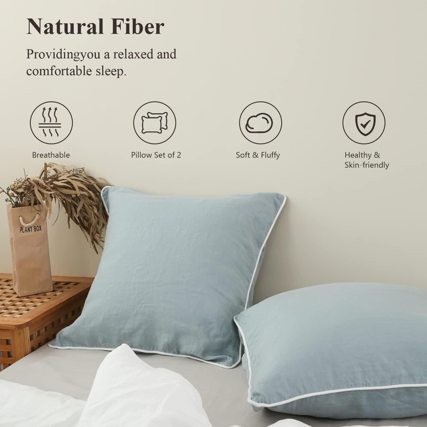 Sumptuous 100% Linen Euro Shams 26"x26" - Dusty Blue, Set of 2 for Elegant Decor