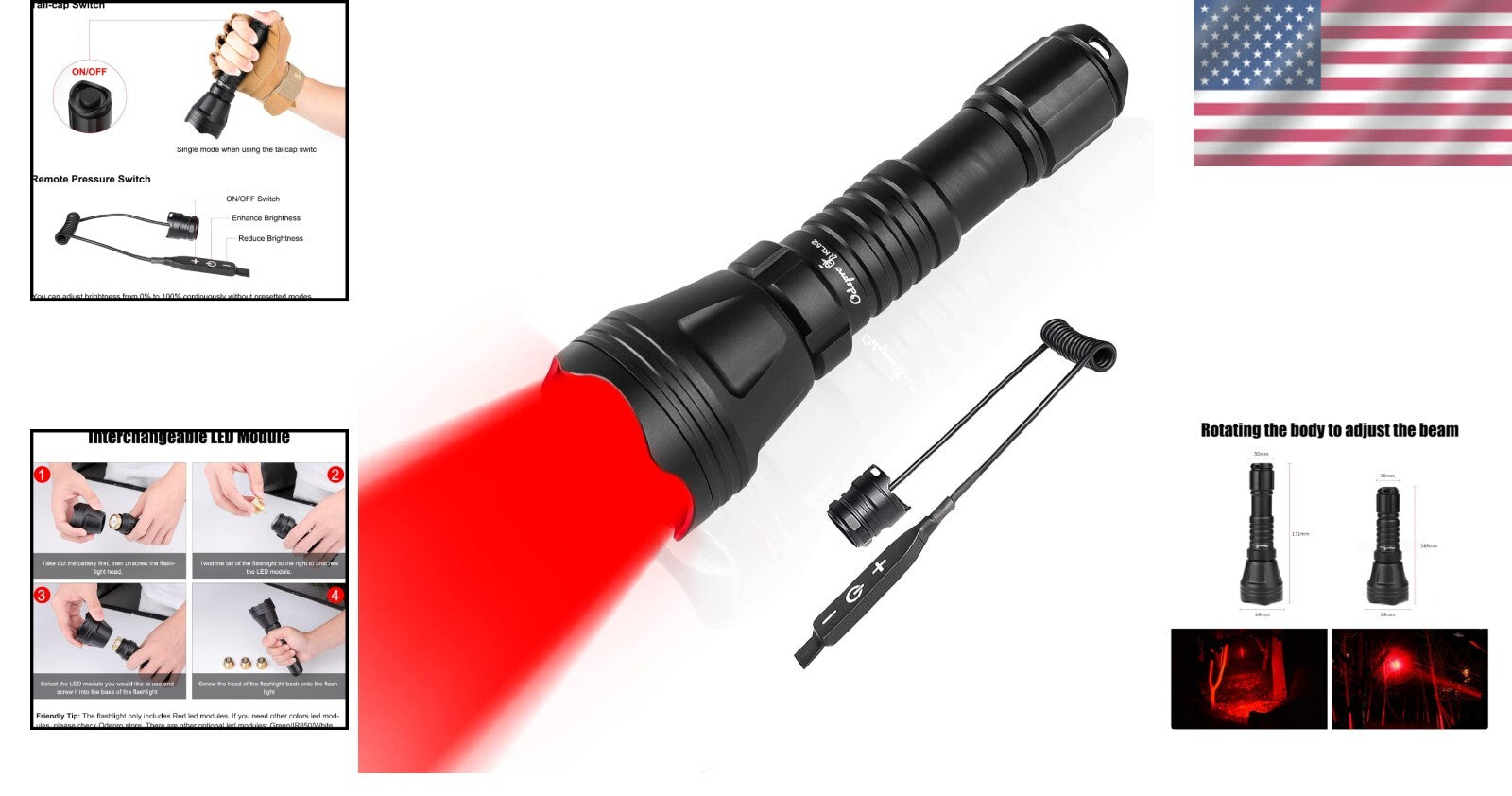 Lightweight Zoomable Flashlight with Remote Switch – Ideal for Night Activities