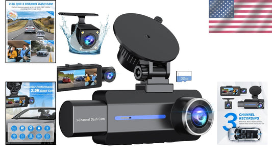 Advanced 2.5K Triple Car Dash Cam with IR Night Vision & 24Hr Parking Guard