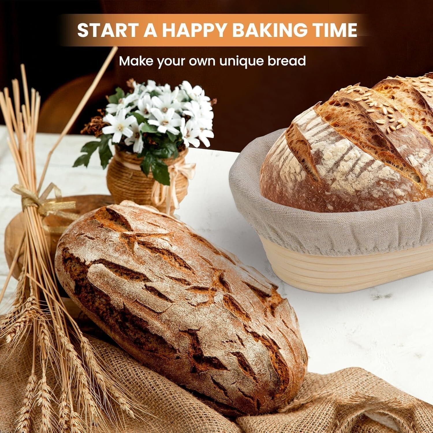Artisan Bread Making Set: Rattan Proofing Baskets and Metal Scraper Included