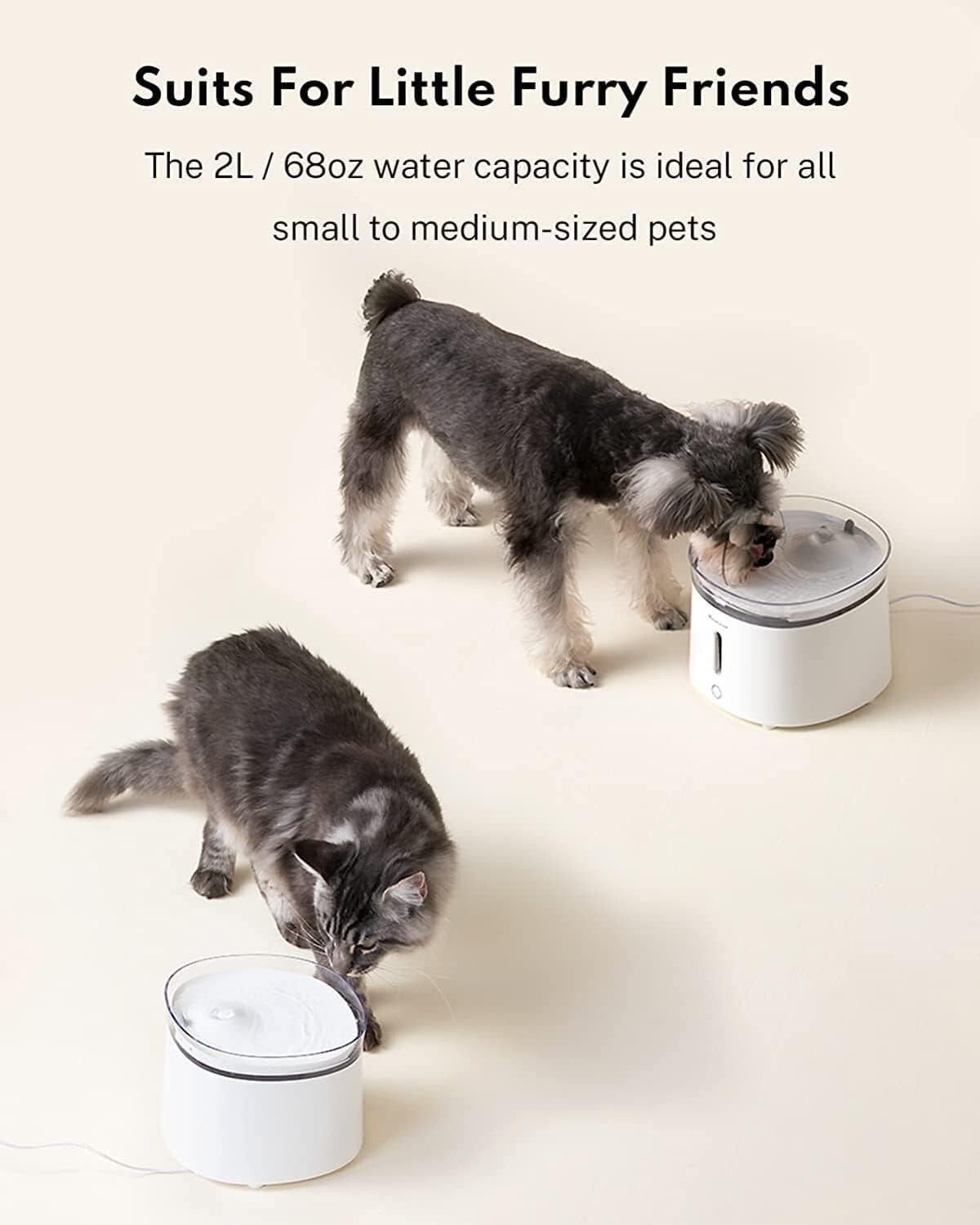 Dual Mode Cat Water Fountain, Quiet 2L Dispenser with Effortless Cleaning System