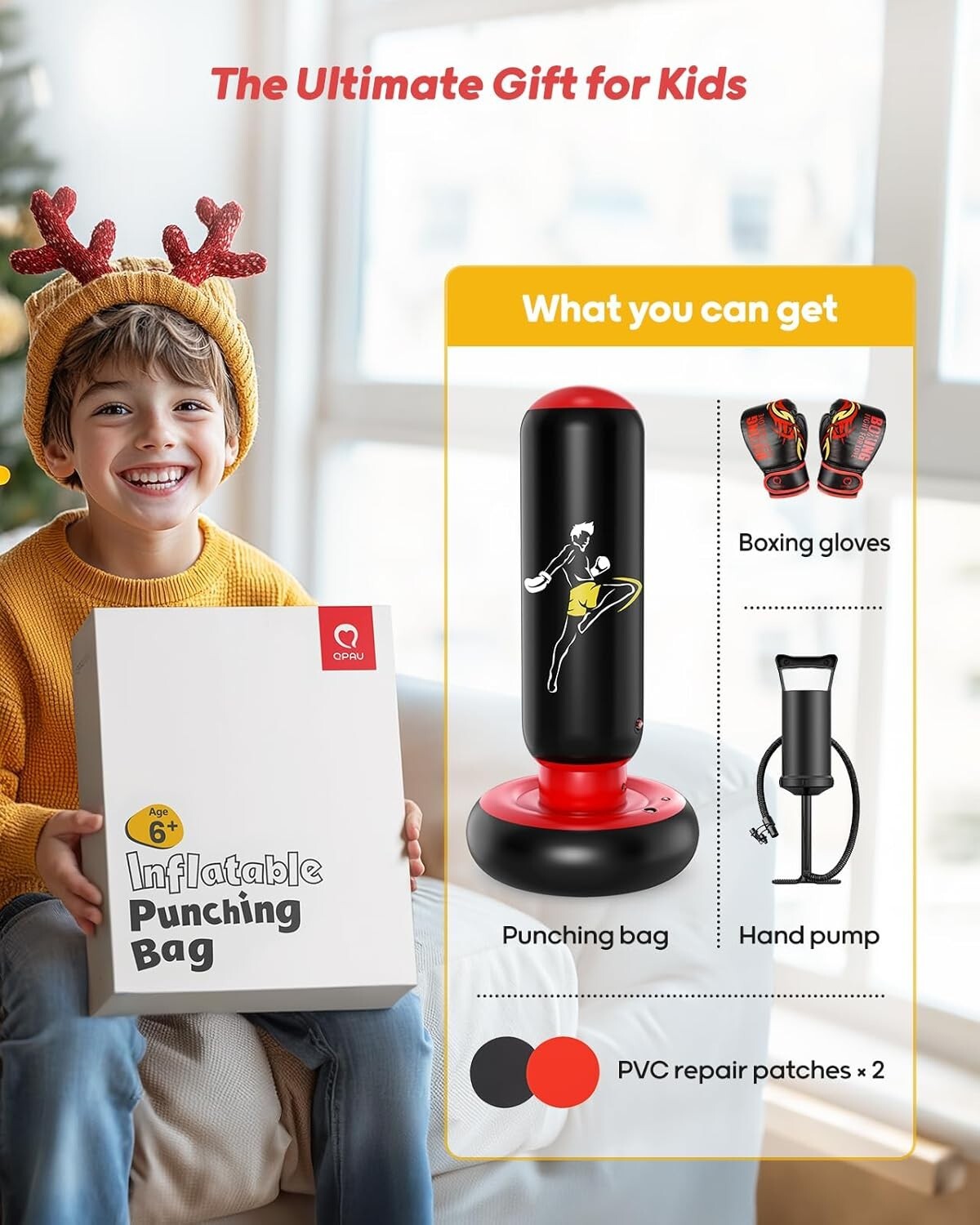 Durable Inflatable Kids Boxing Bag & Gloves Set - Fun Fitness for 6-12 Year-Olds