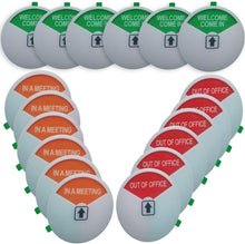 Load image into Gallery viewer, 6-Pack Acrylic Privacy Signs: Welcome, In a Meeting, Out of Office - Easy Mount