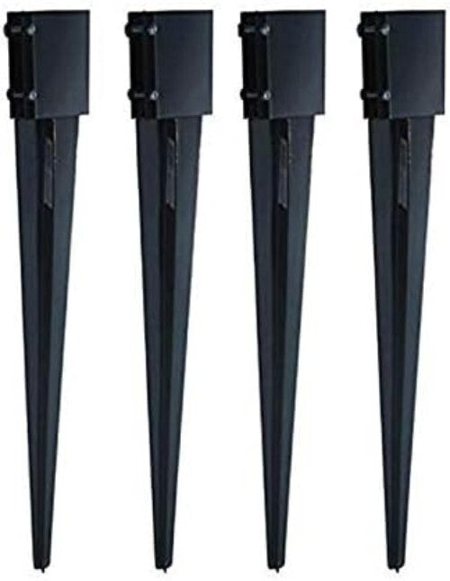 Durable Black Powder Coated Fence Post Anchor Ground Spike 36x4 Inches, 4-Pack