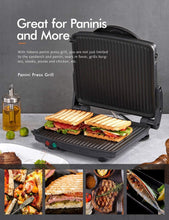 Load image into Gallery viewer, Gourmet Sandwich Maker with Non-Stick Plates, Stainless Steel, and 180° Opening