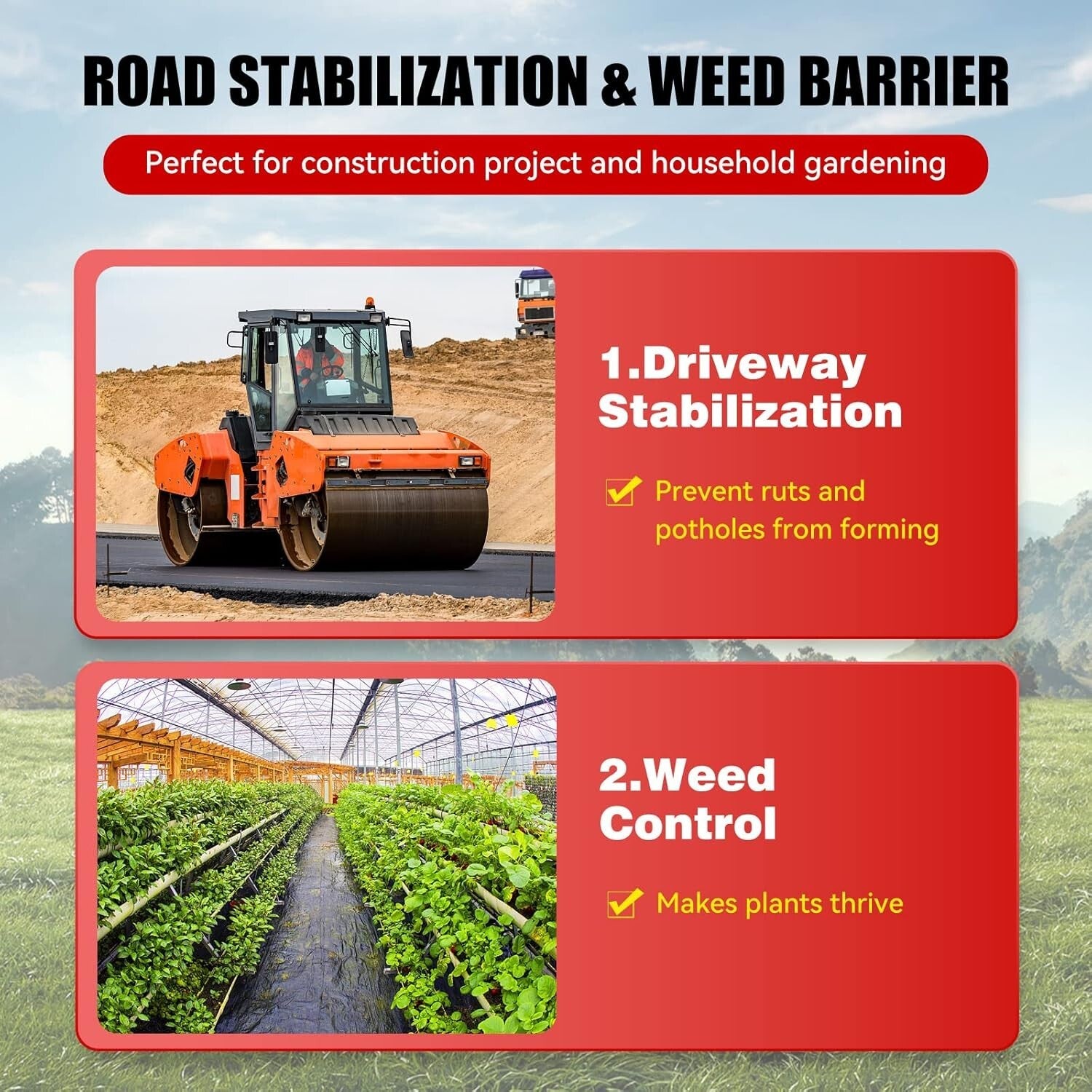 6.5ft Wide Geotextile Weed Control Fabric - Durable, Easy Install Landscape Mat