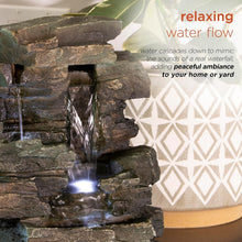 Load image into Gallery viewer, Tranquil 4-Tier Indoor Tabletop Fountain with LED Lights - Gray Stone Design