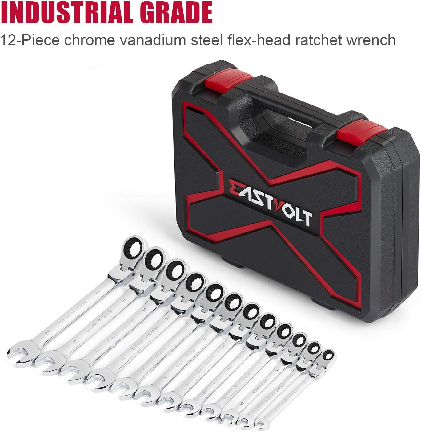 12-Piece Flex-Head Metric Ratcheting Wrench Set (8mm-19mm) - Chrome Vanadium
