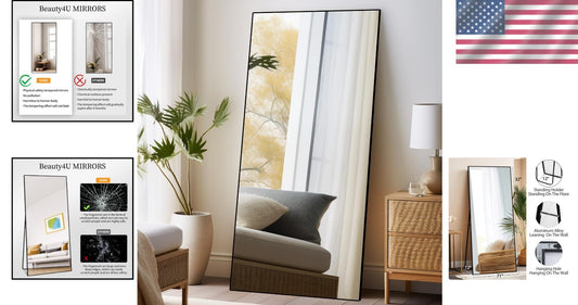 Elegant 71" x 32" Art Deco Full-Length Mirror - Tempered Glass & Aluminum Frame