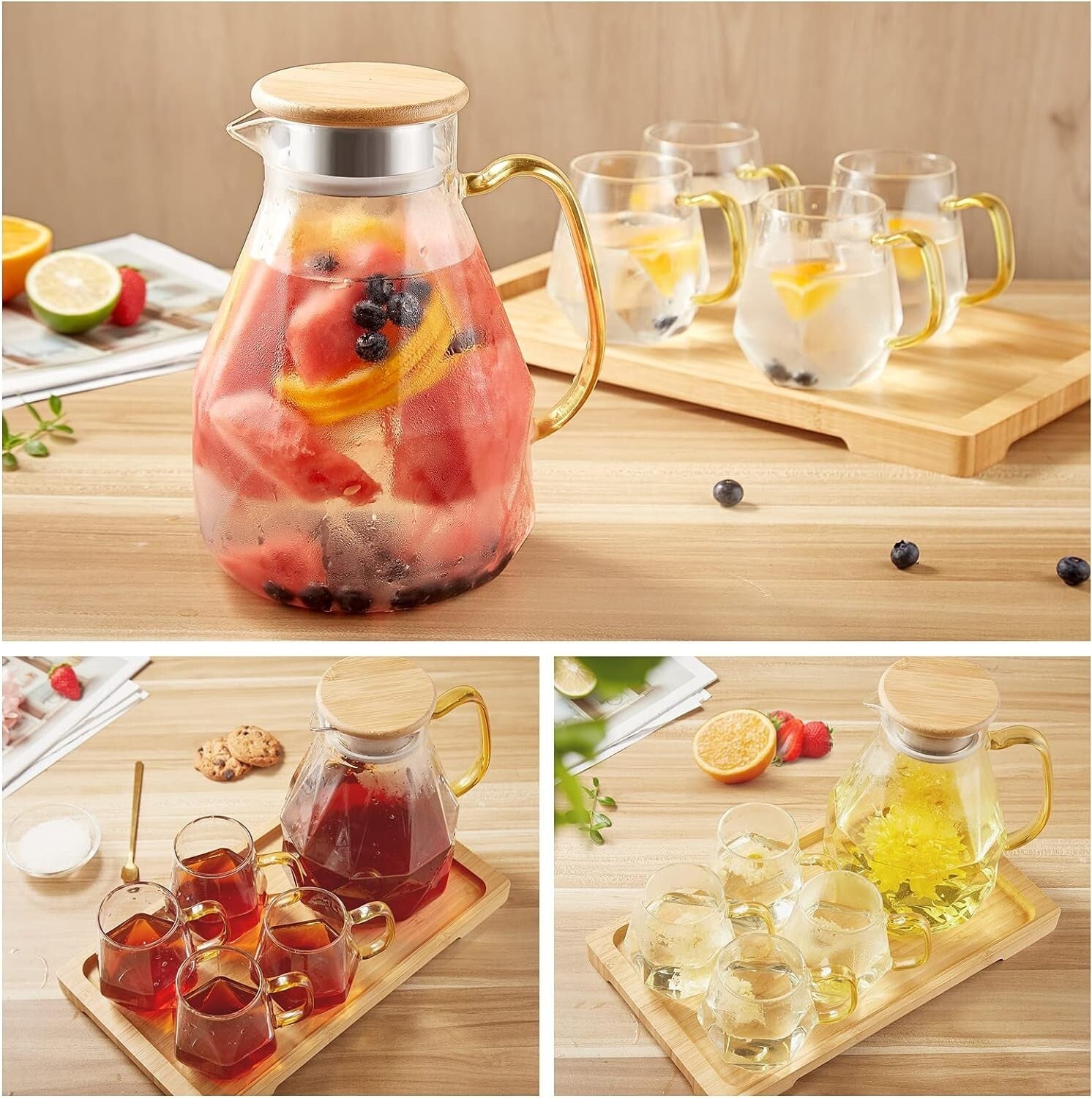 Diamond Design 68 oz Glass Water Pitcher with 4 Cups - Perfect for Entertaining