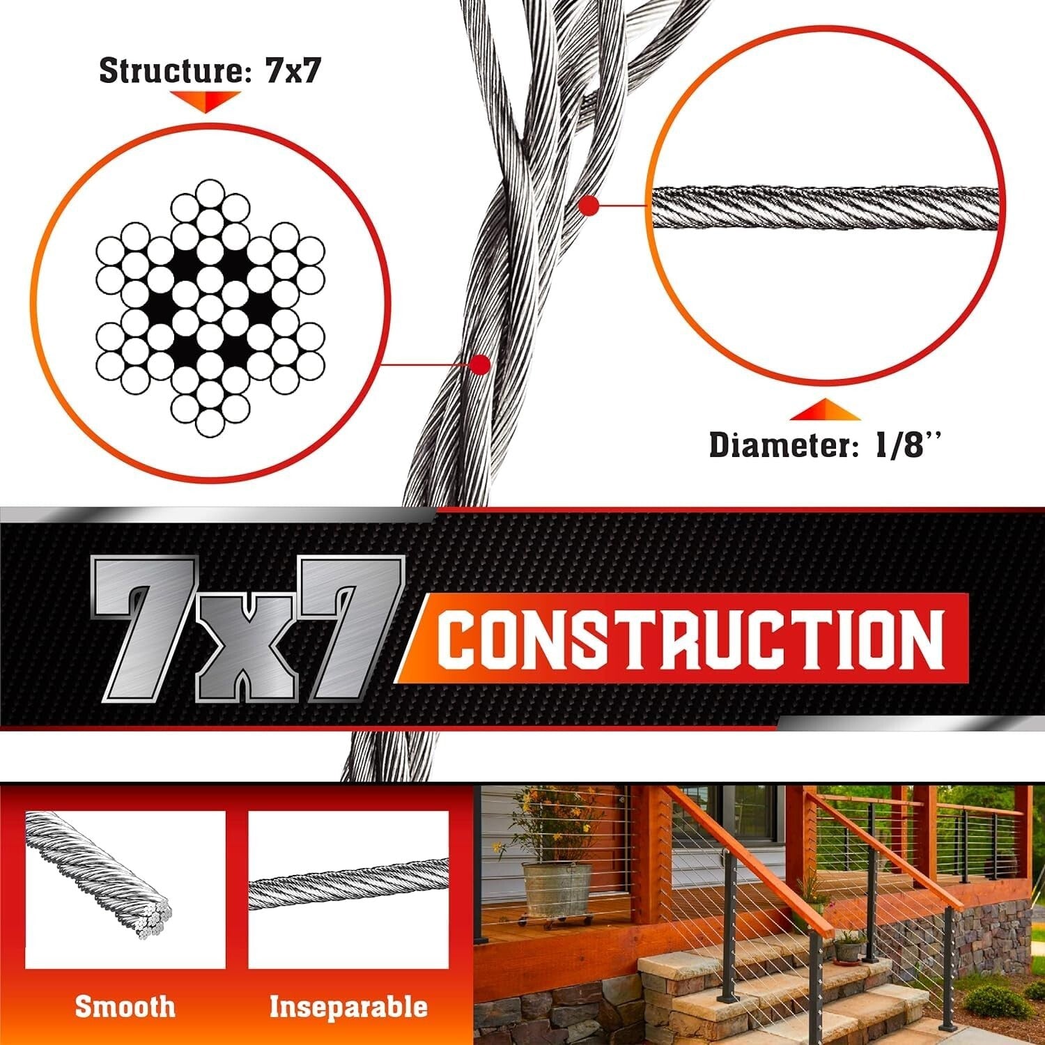 Heavy-Duty 1100FT Deck Cable Railing System with Cable Cutter for Easy Install