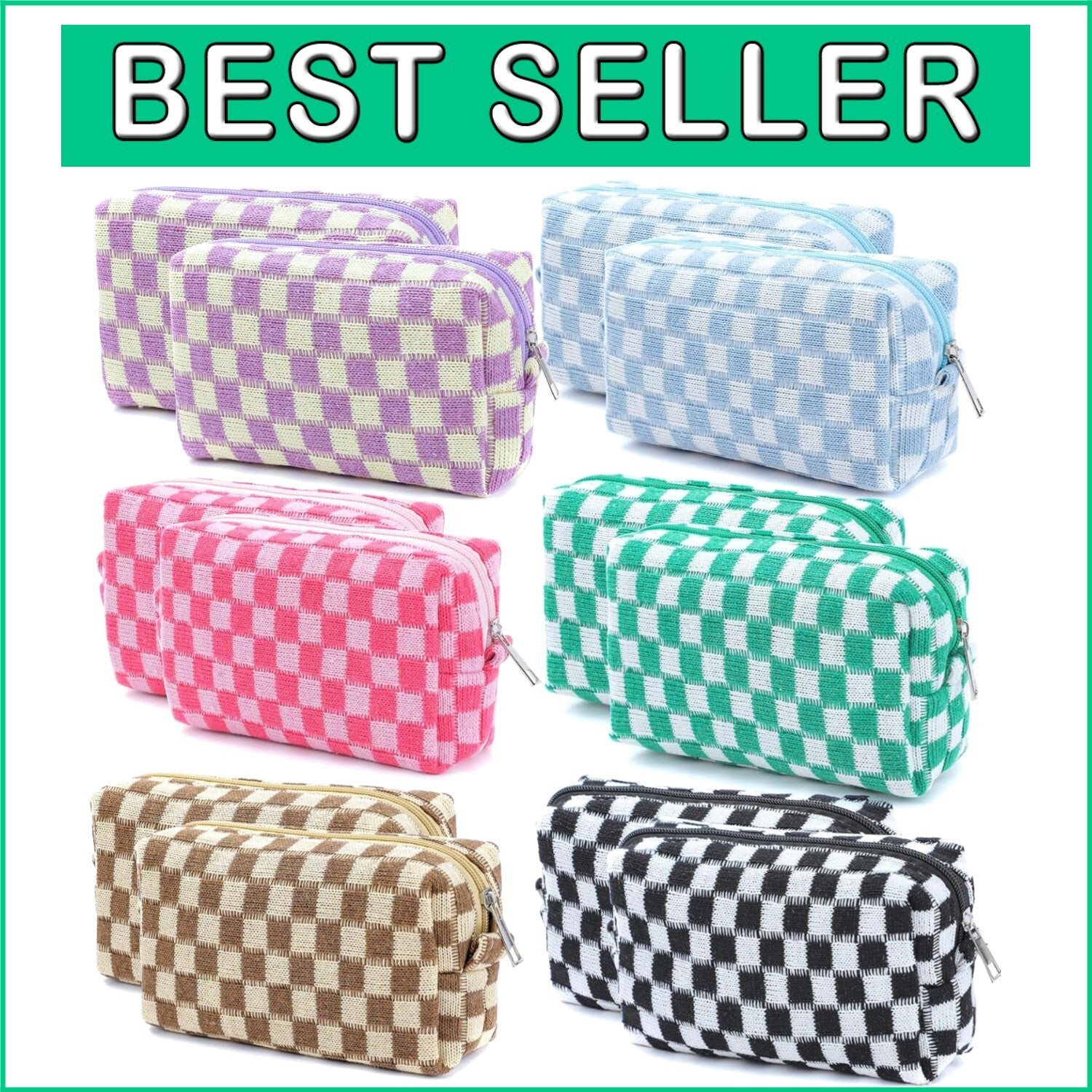 Fashionable Checkered Cosmetic Bags - Multi-Color Large Capacity Travel Set