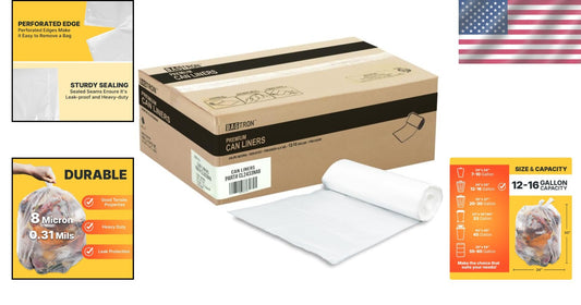 Economical 1000ct High Density Trash Bags, 12-16 Gal, Leak-Proof & Durable