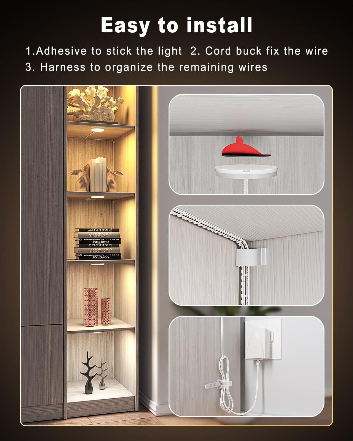 4-Pack Under Cabinet Smart Puck Lights - Adjustable Colors & Remote Control