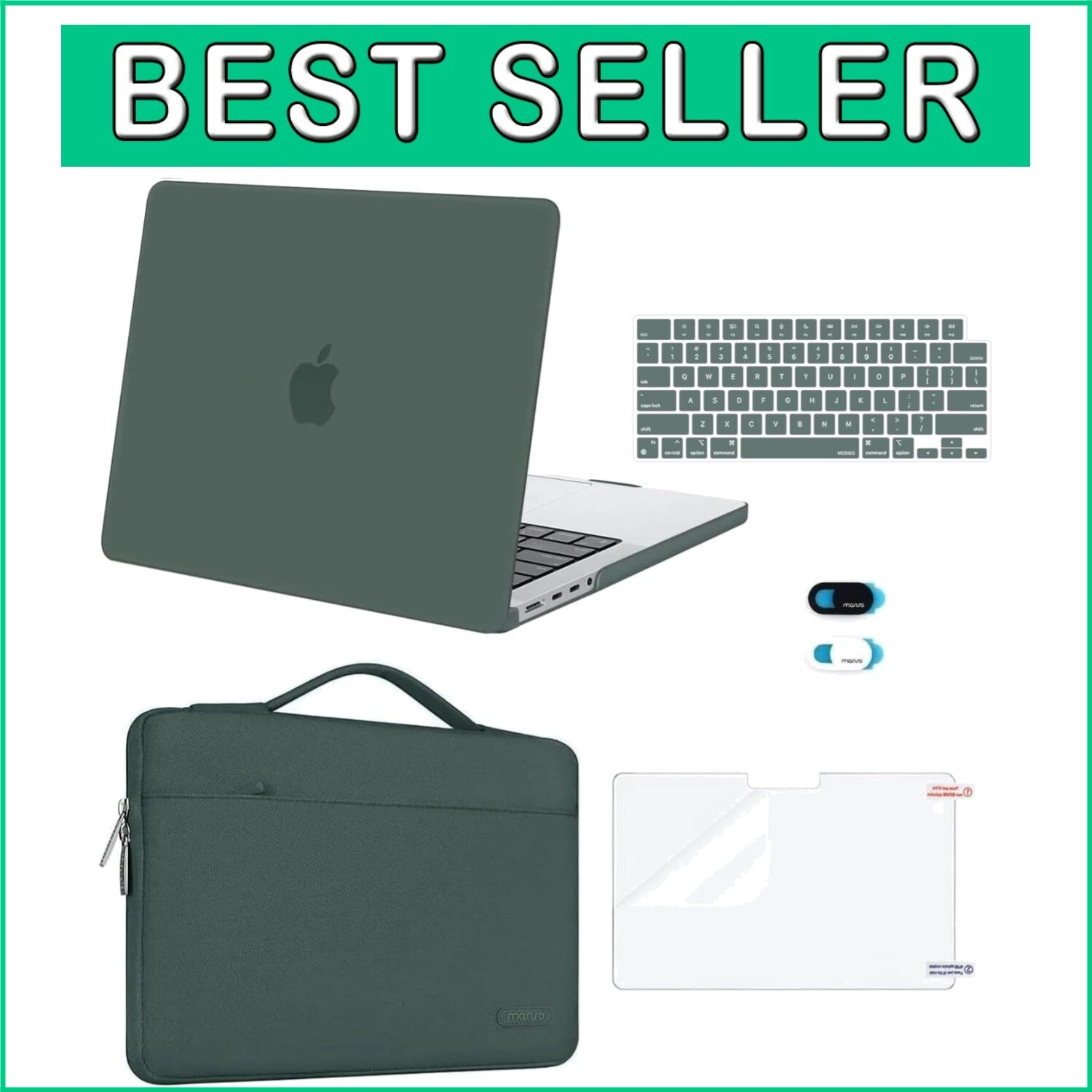 Stylish Midnight Green MacBook Pro 14 Case with Essential Accessories Included