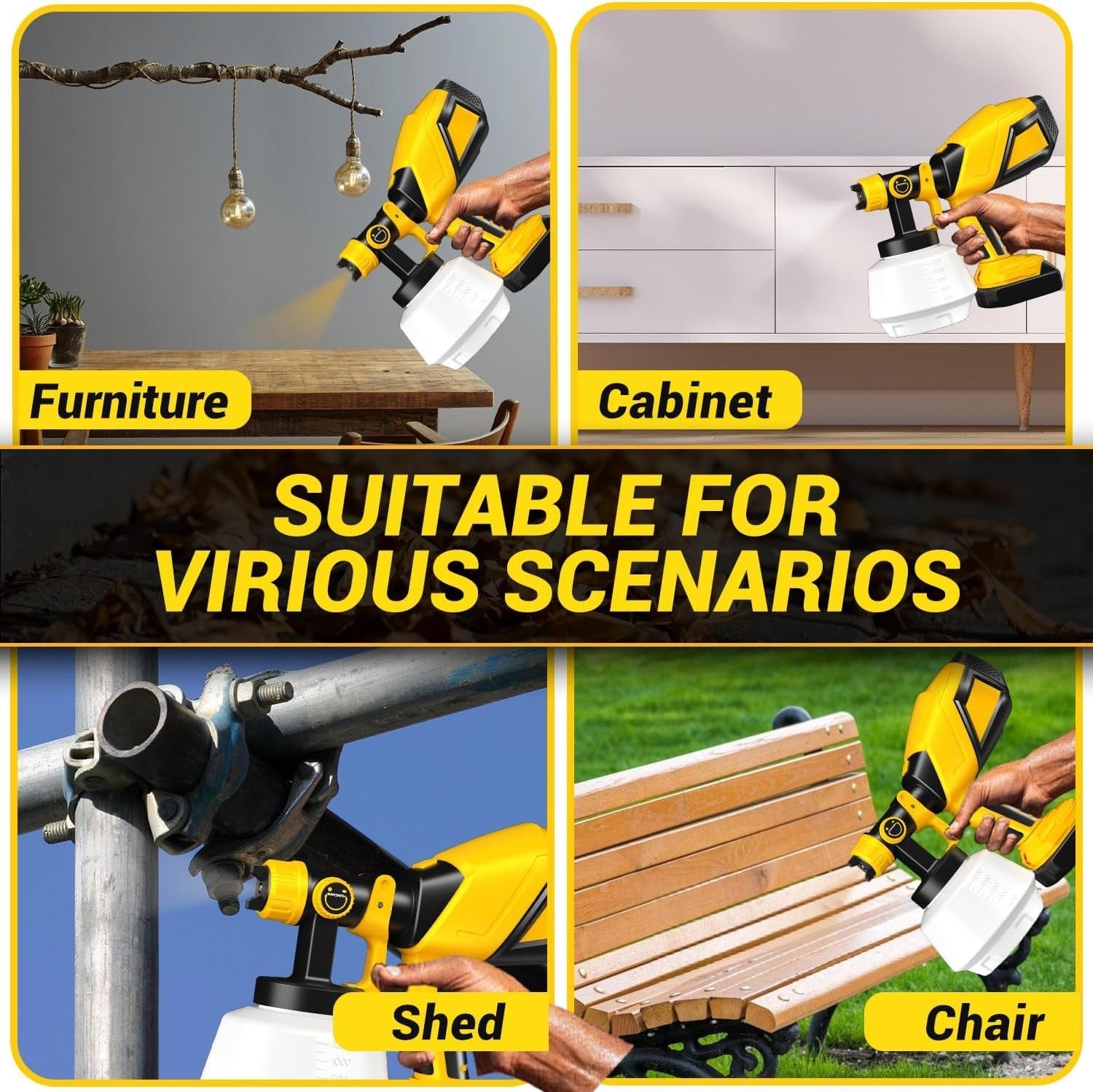 Effortless Cordless 1200ml Paint Sprayer with 8 Copper Nozzles for All Surfaces