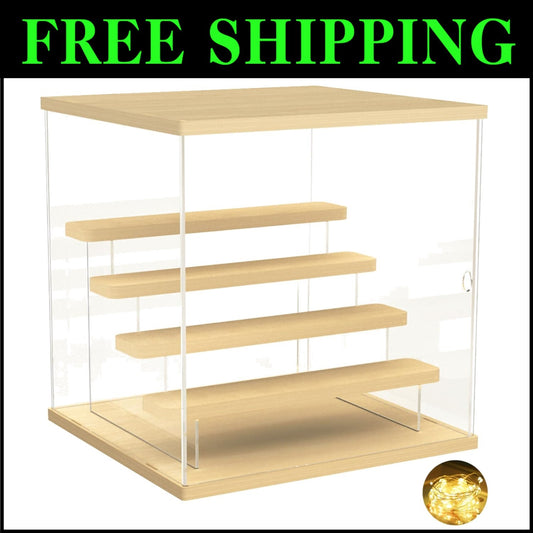 Modern 5-Tier Acrylic Showcase with Door & Wooden Base for Funko Pop Figures
