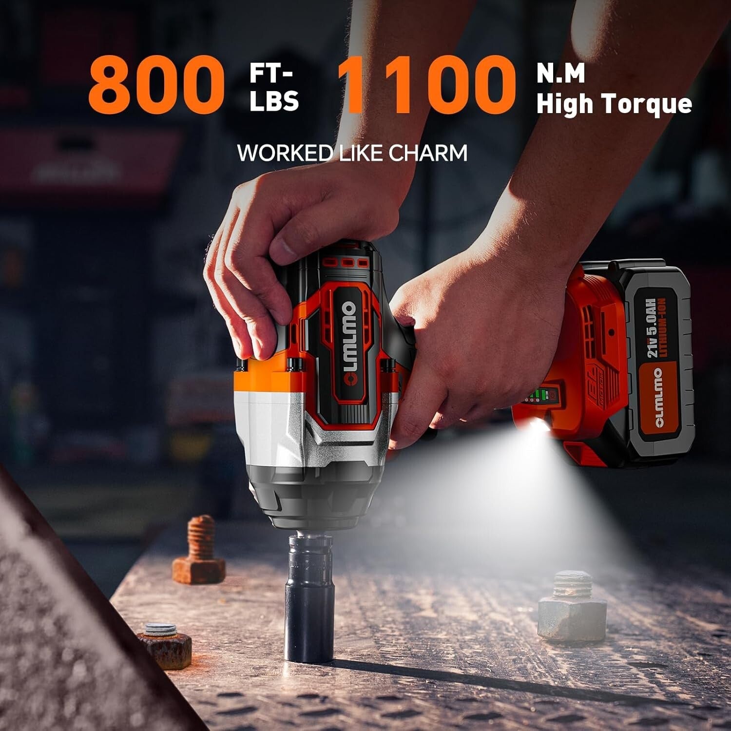 Powerful Cordless Impact Wrench 800 Ft-lbs/1100Nm - Compact Suitcase Included