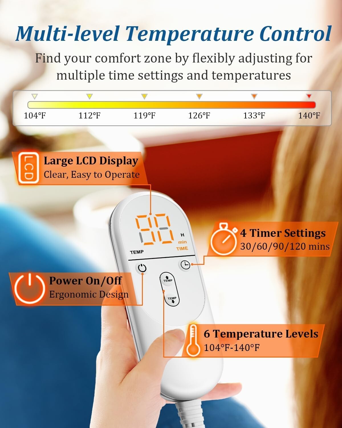 6 Heat Settings & Plush Weighted Heating Pad - Perfect for Ultimate Relaxation