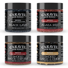 Load image into Gallery viewer, Signature Sea Salt Sampler: Smoked Bacon Chipotle, Garlic Herb &amp; Spicy Varieties