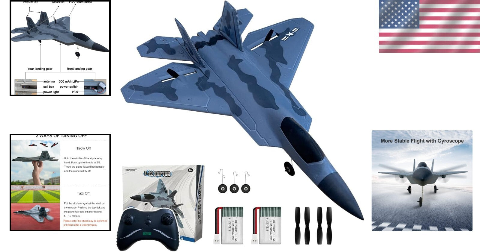 Beginner-Friendly 2 CH F-22 RC Airplane - Ready to Fly with 2.4GHz Control