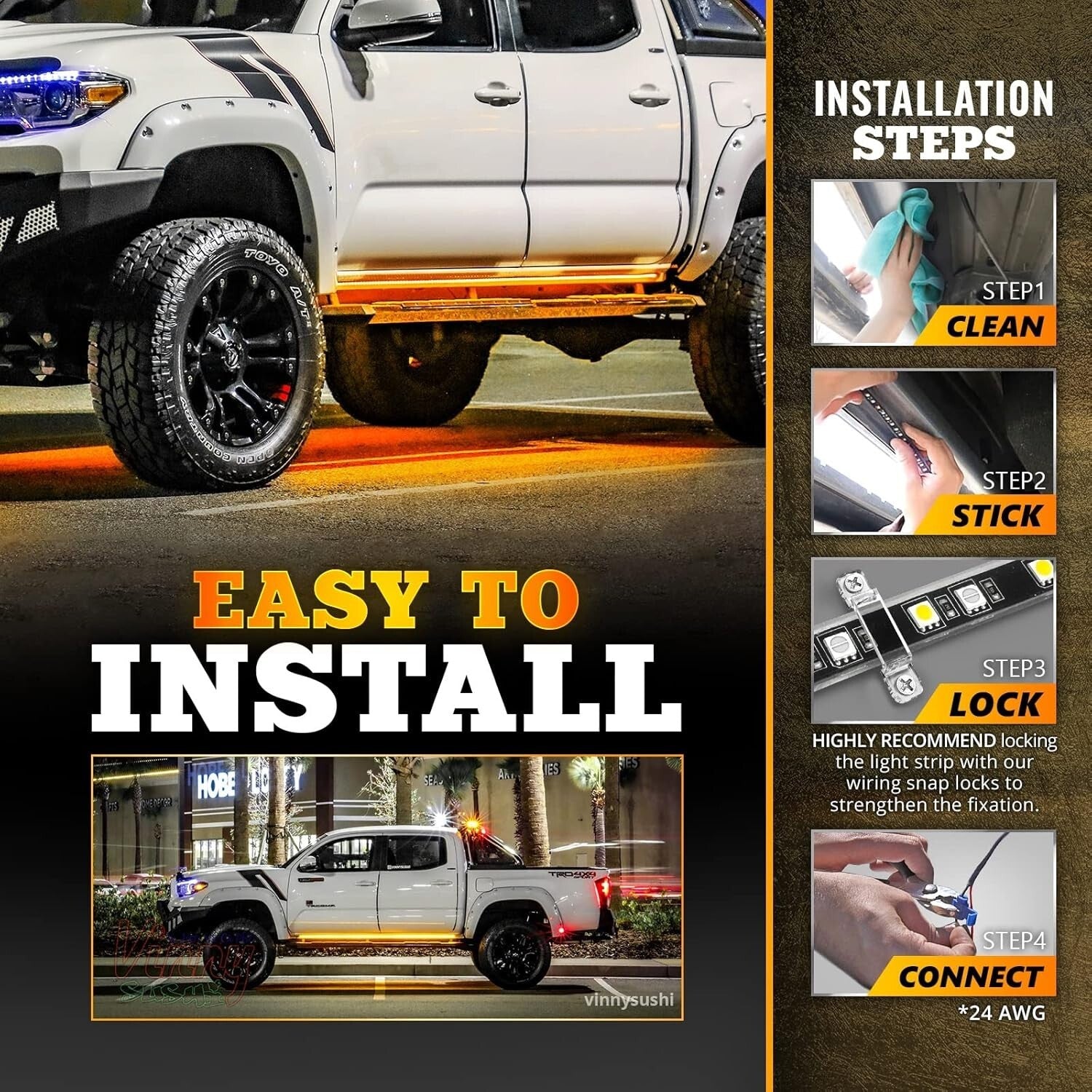 60-Inch LED Running Board Lights with Sequential Turn Signals for Trucks & SUVs