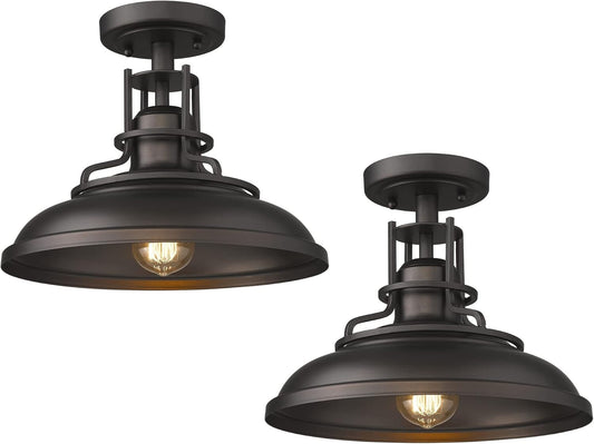 Vintage Industrial Semi Flush Mount Light Fixture - 12'' Ceiling Light