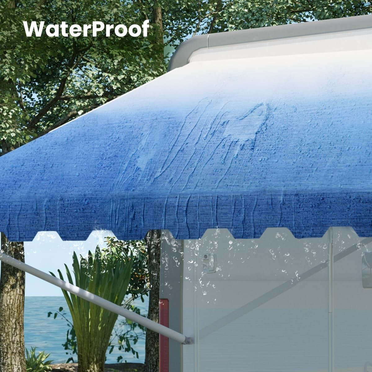 Durable Vinyl Awning Canopy - 14' Blue Fade Replacement for Trailers & Campers