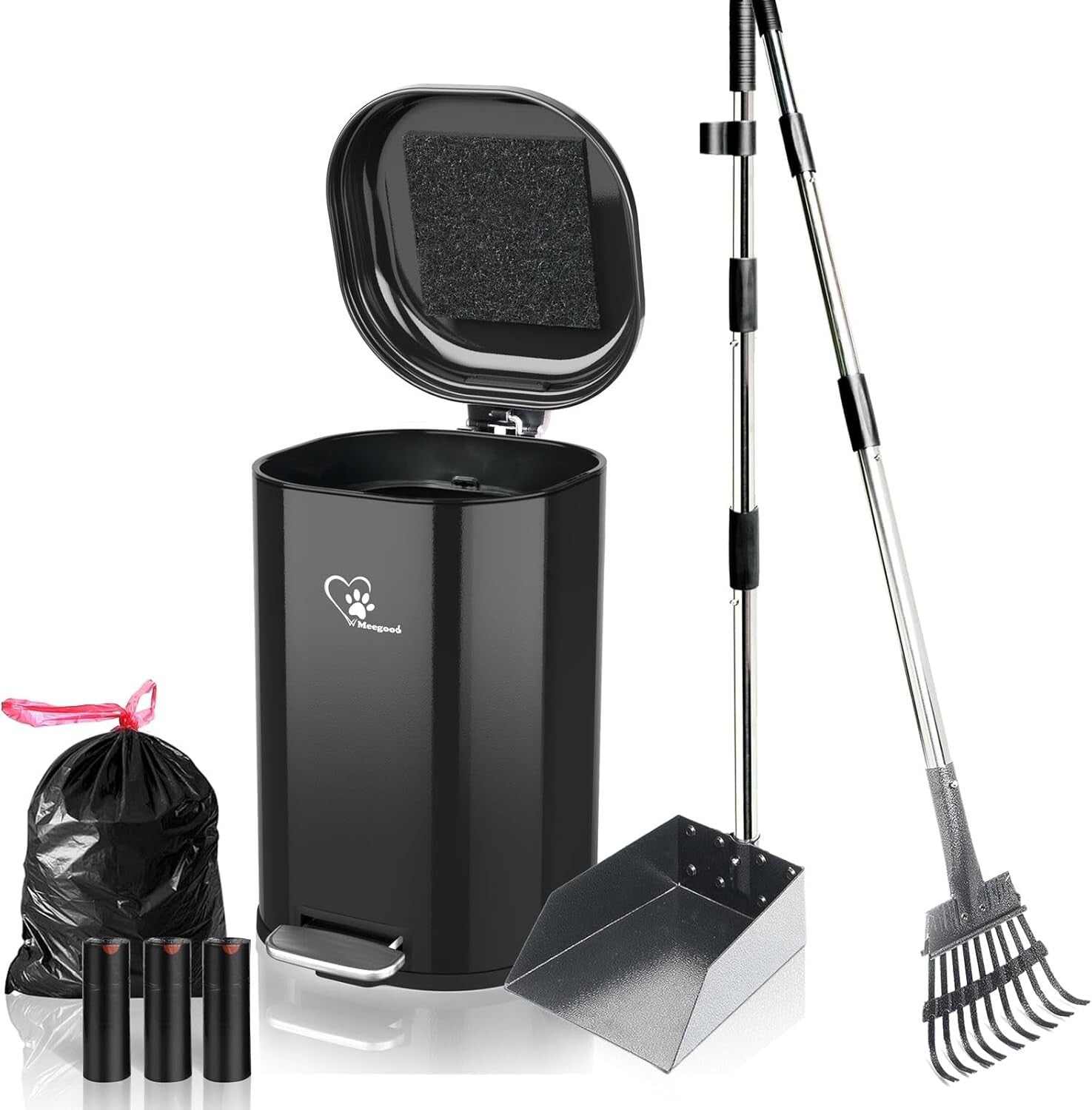 Portable 18L Dog Poop Can & Metal Pooper Scooper - Odor-Controlled & Stylish