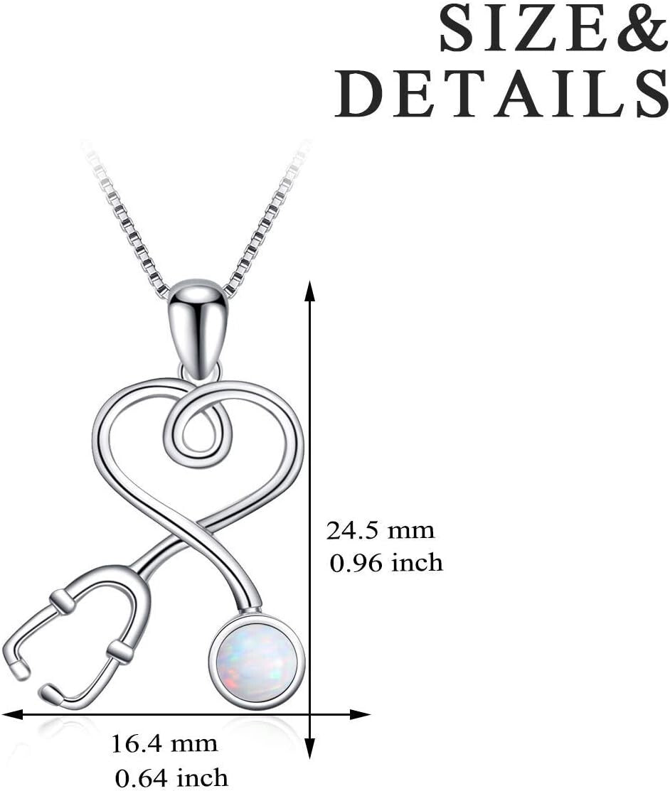 Hypoallergenic Medical Jewelry: Stethoscope Necklace with Opal Birthstone Charm