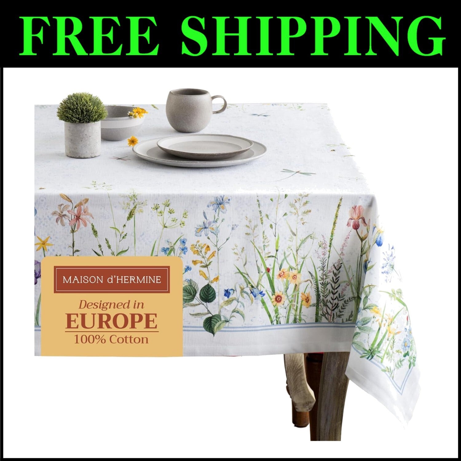 Elegant 100% Cotton Floral Tablecloth - 70 x 90 Inches, Perfect for Weddings