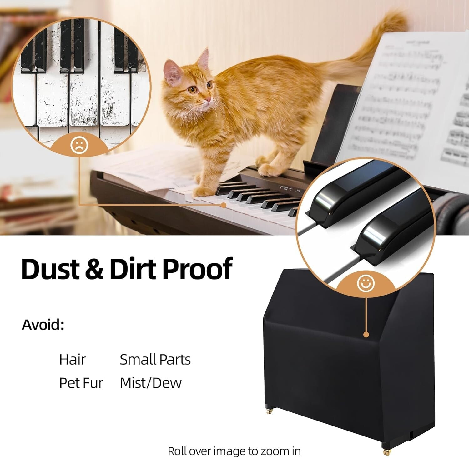 Portable Piano Dust Cover - Soft Velvet with Non-Scratch Surface & Elastic Fit