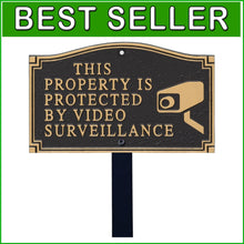 Load image into Gallery viewer, Durable 375 mil Aluminum Garden Sign: Video Surveillance Notice with Lawn Stake