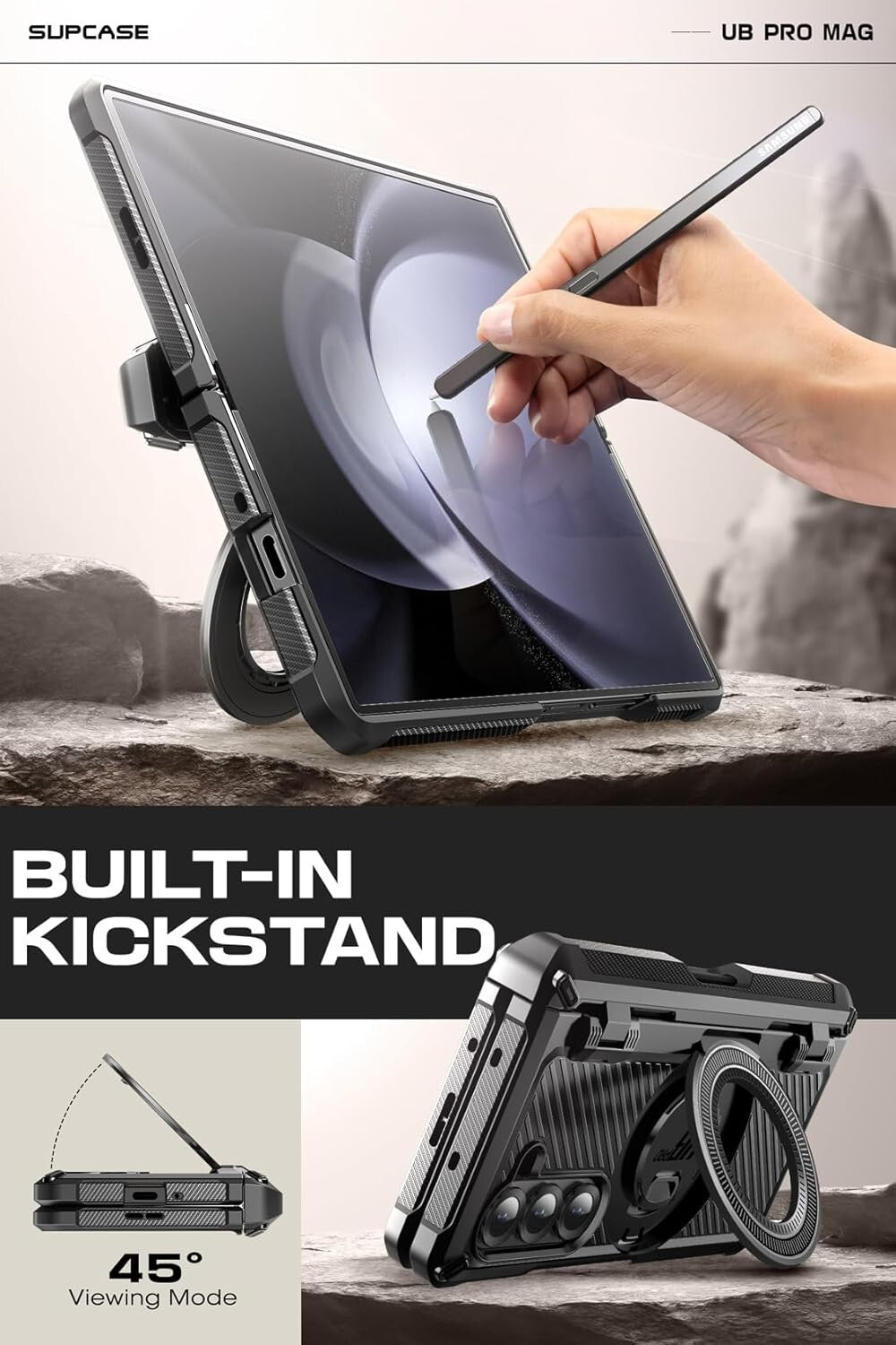 Shockproof Z Fold 6 Case with Built-in Ring Stand & Military Protection Features