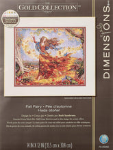 Load image into Gallery viewer, Mystical Autumn Fairy Cross Stitch Kit - 16 Count Dove Grey Aida, 14'' x 12''