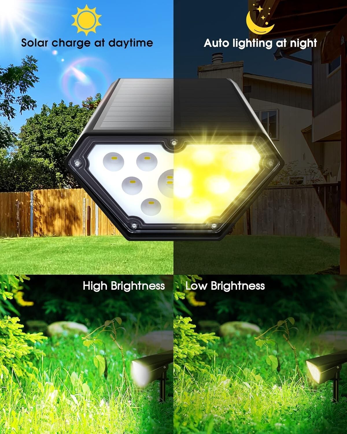 Bright 3000K Solar Spotlights - IP67 Waterproof Adjustable Outdoor 10 Pack