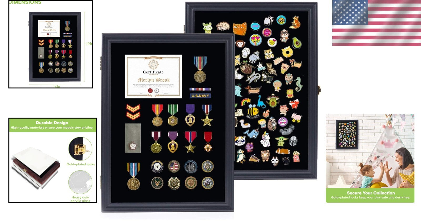 Elegant 19x14 Acrylic Pin Display Case with Lock for Military Medals & Badges