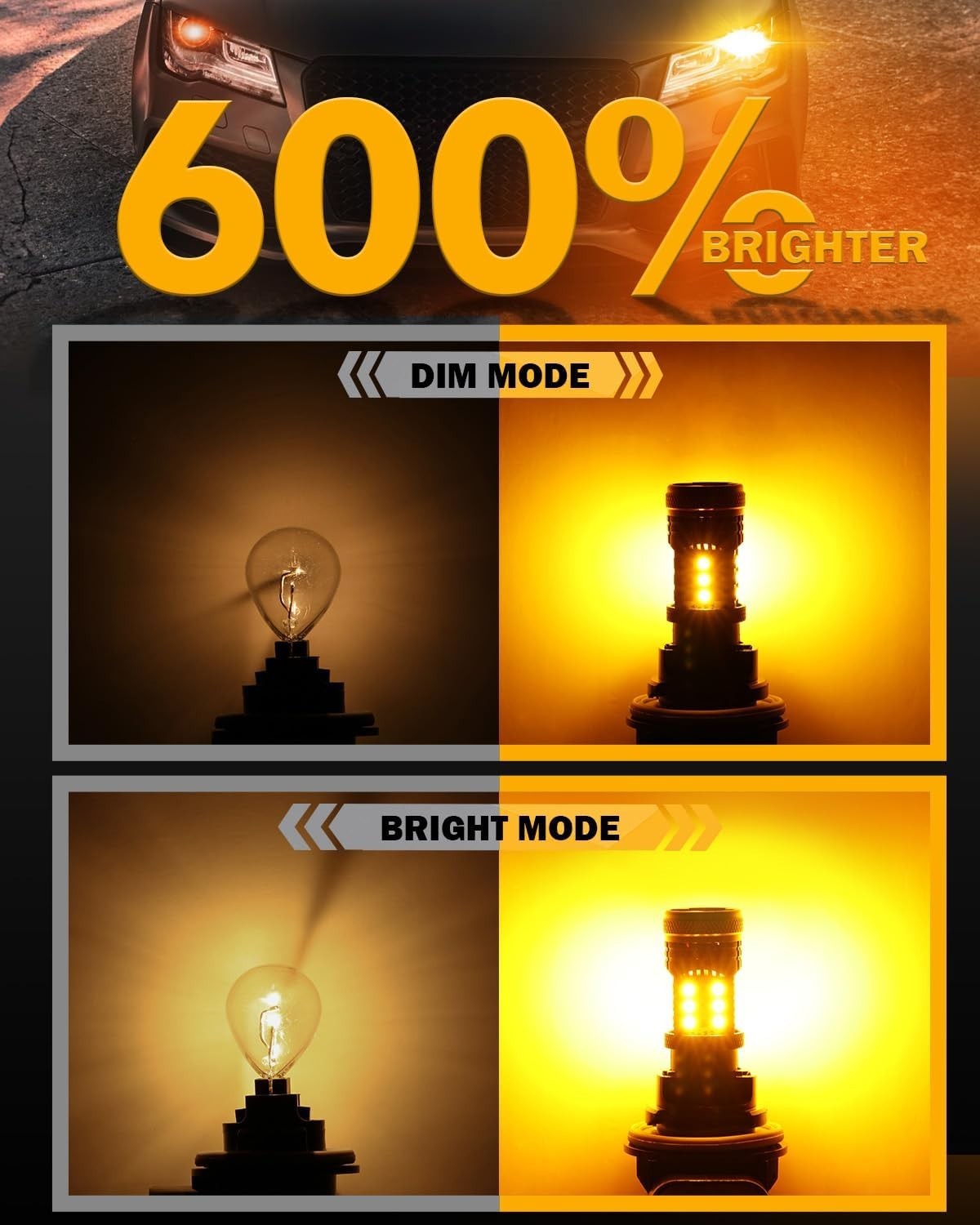 Amber Yellow LED 1157, 600% Brighter Turn Signal with Built-in Resistor System