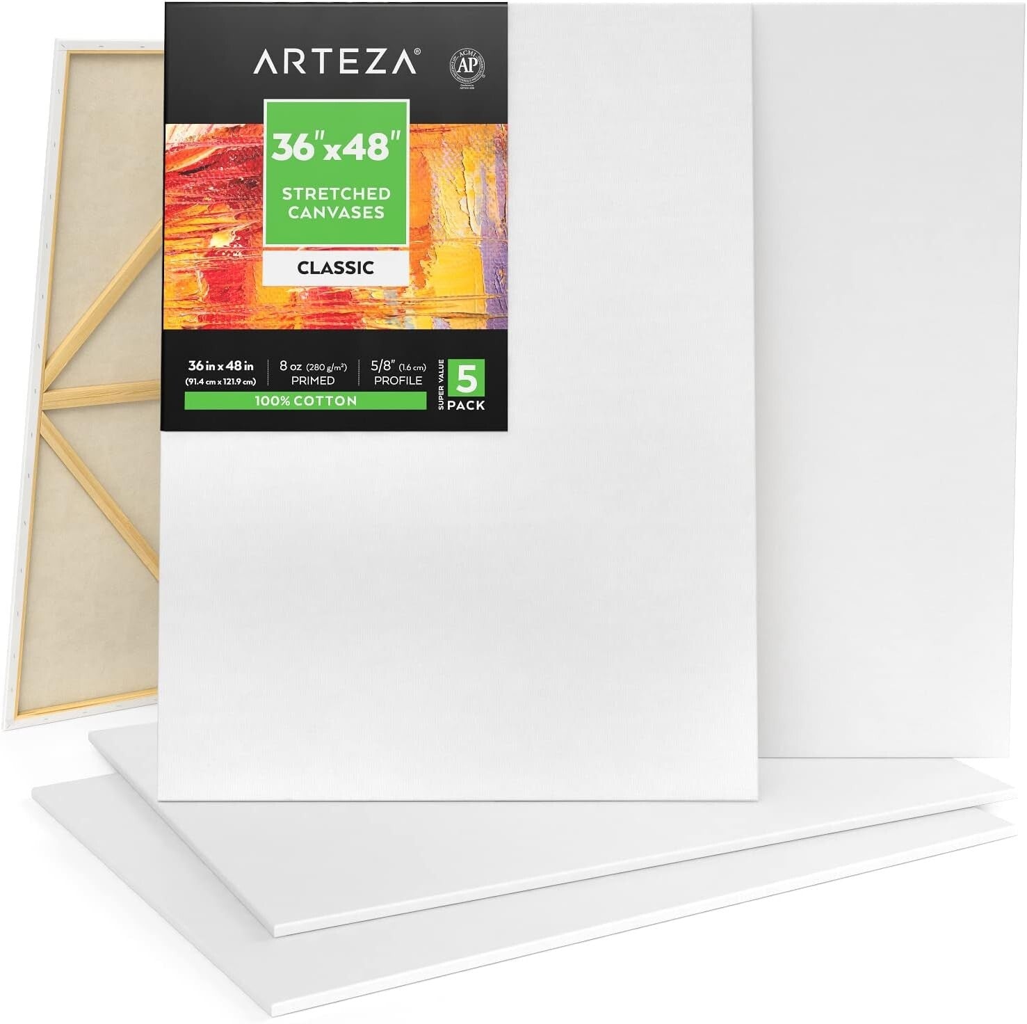 Pack of 5 Large Stretched Canvas 36x48 - Ideal for Acrylic and Oil Painting