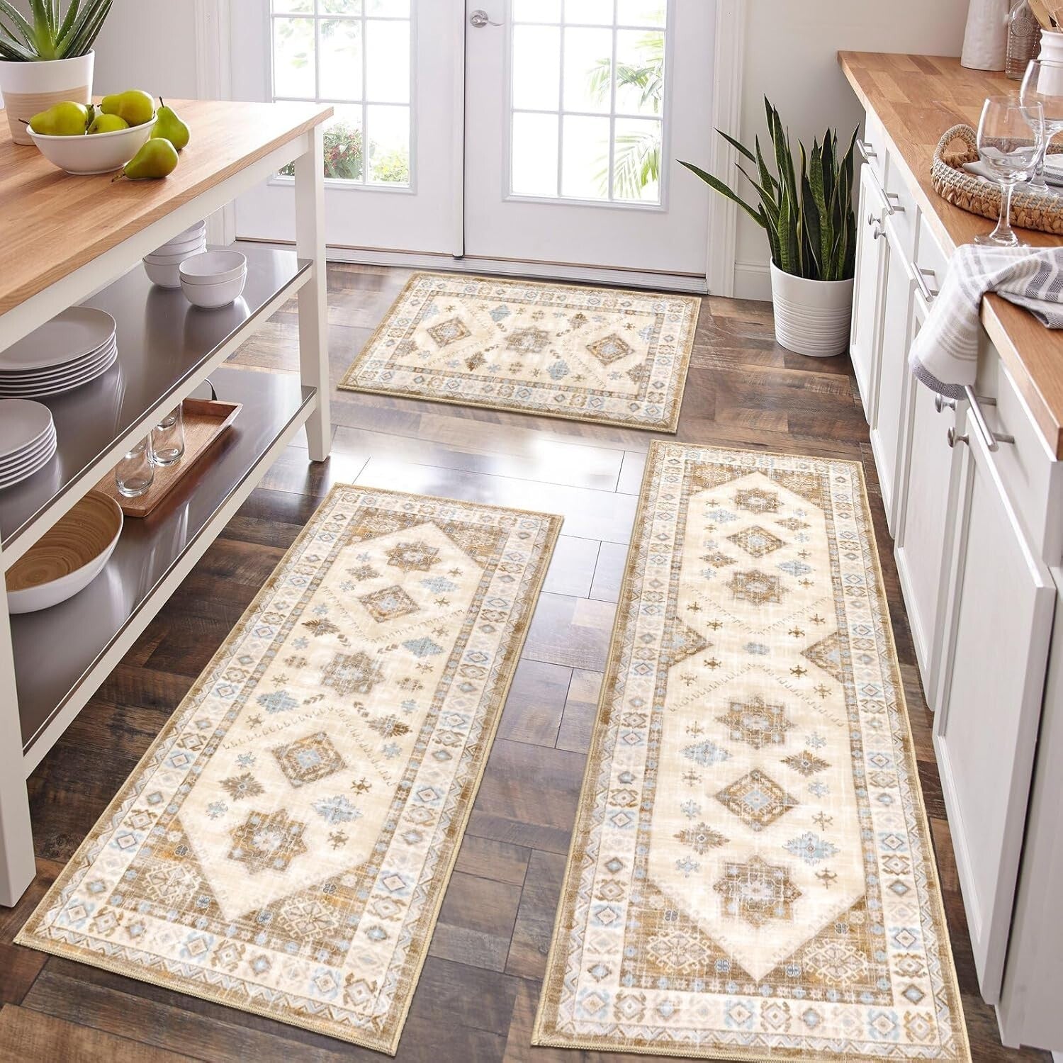 Elegant 3-Piece Kitchen Rug Set with Runner - Non-Slip & Stain Resistant