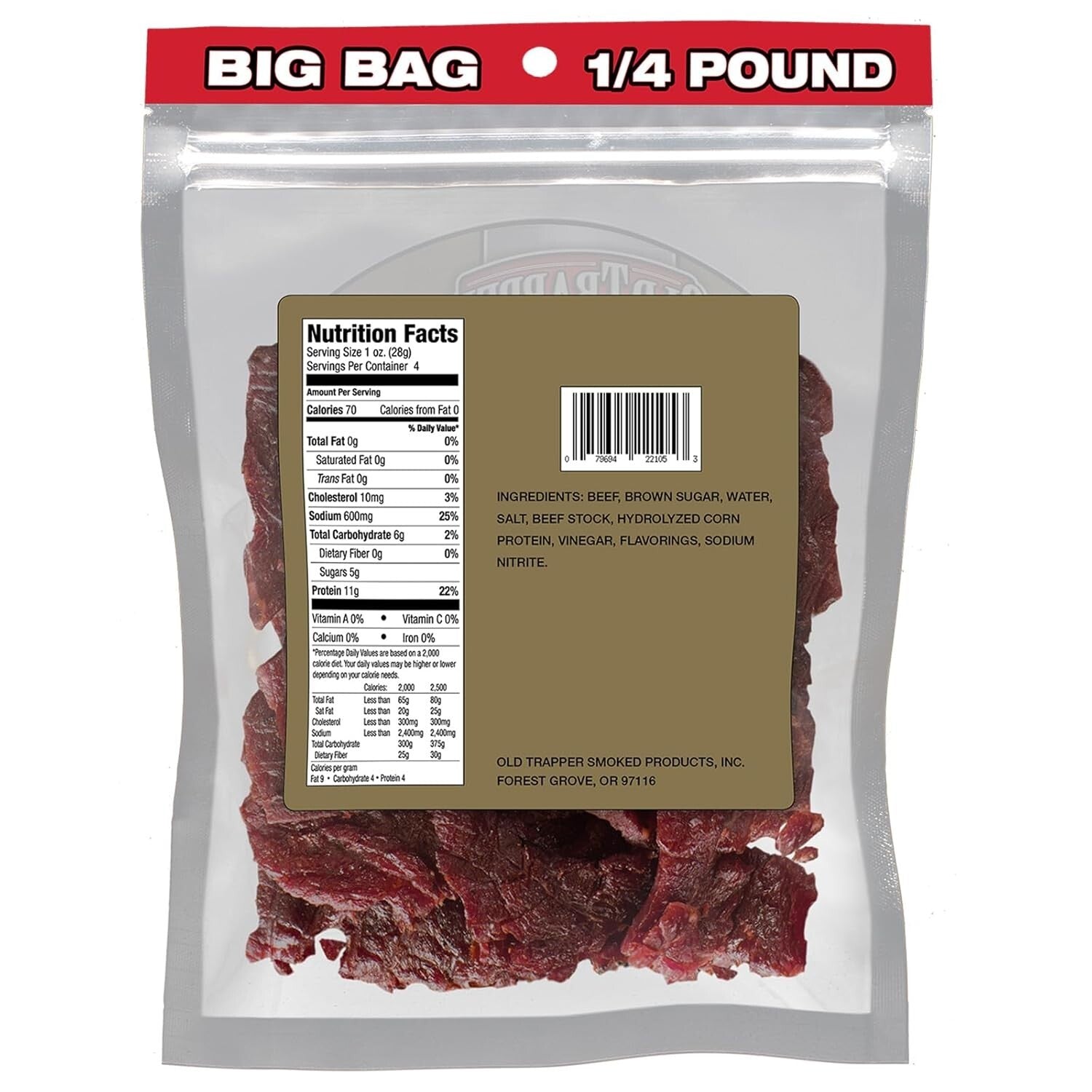 Authentic Old-Fashioned Beef Jerky 1/4 lb - Healthy Snack Alternative, Pack of 8