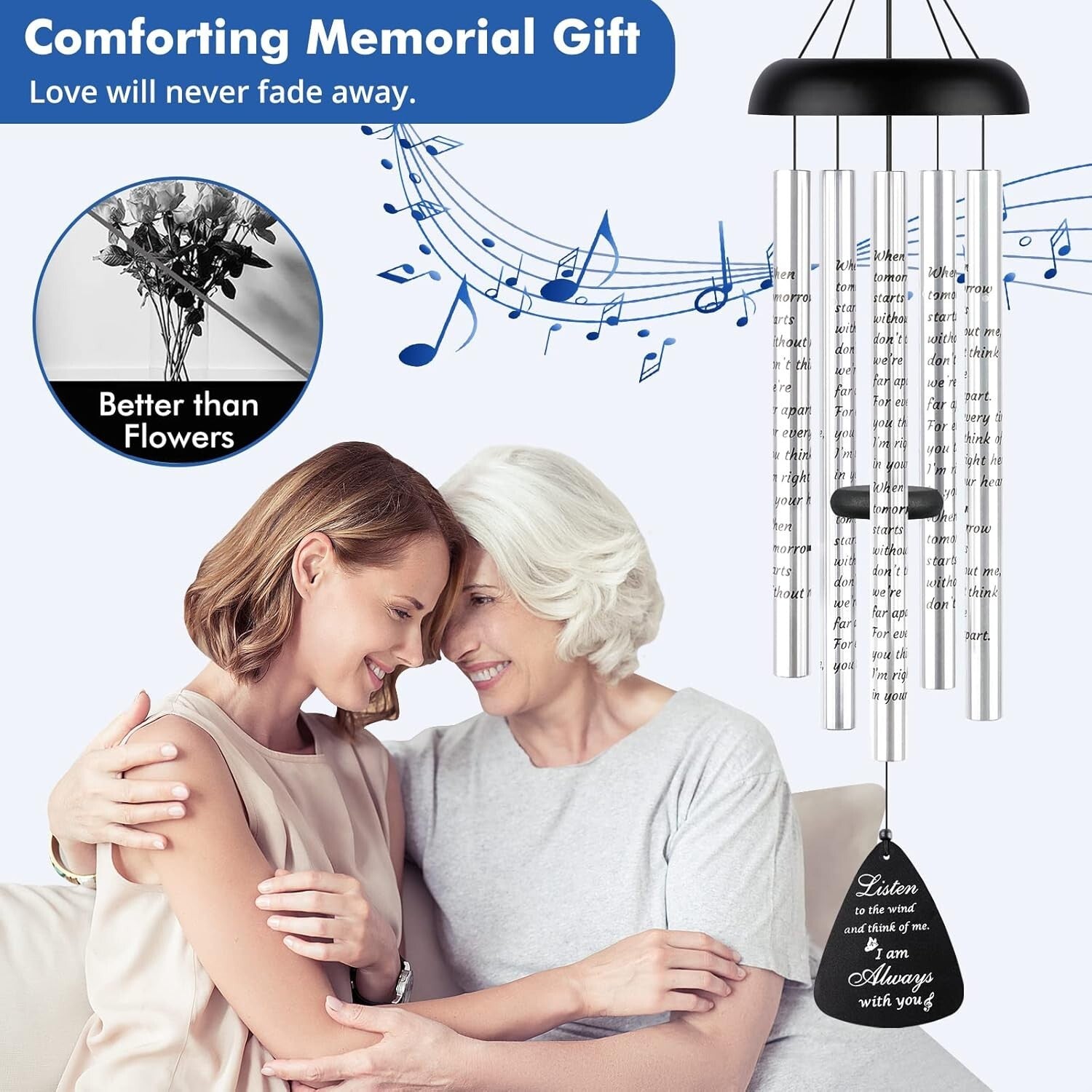 Elegant 36'' Memorial Wind Chimes with Healing Poem - Perfect for Grief Support