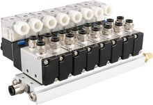 Load image into Gallery viewer, Brass &amp; Steel 5 Port Solenoid Valve Manifold – Compact 2 Position Quick Fittings
