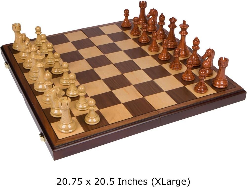 Extra Large 21-Inch Abigail Inlaid Wood Chess Set - Elegant Folding Board Game