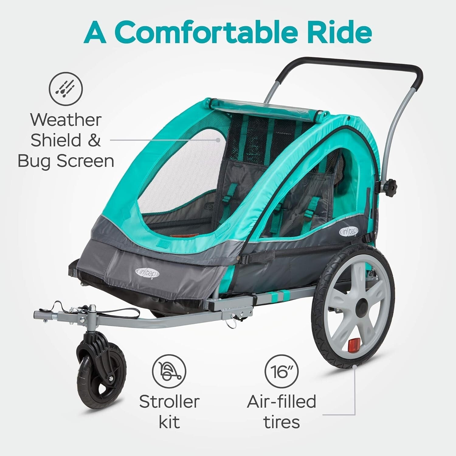 Versatile Quick-N-EZ Double Tow-Behind Bike Trailer for Toddlers & Kids in Teal