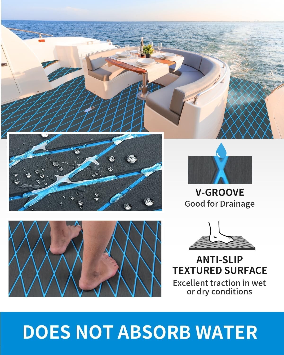 Diamond Pattern Self-Adhesive EVA Foam Boat Flooring Mat - 96''x45'' Non-Slip