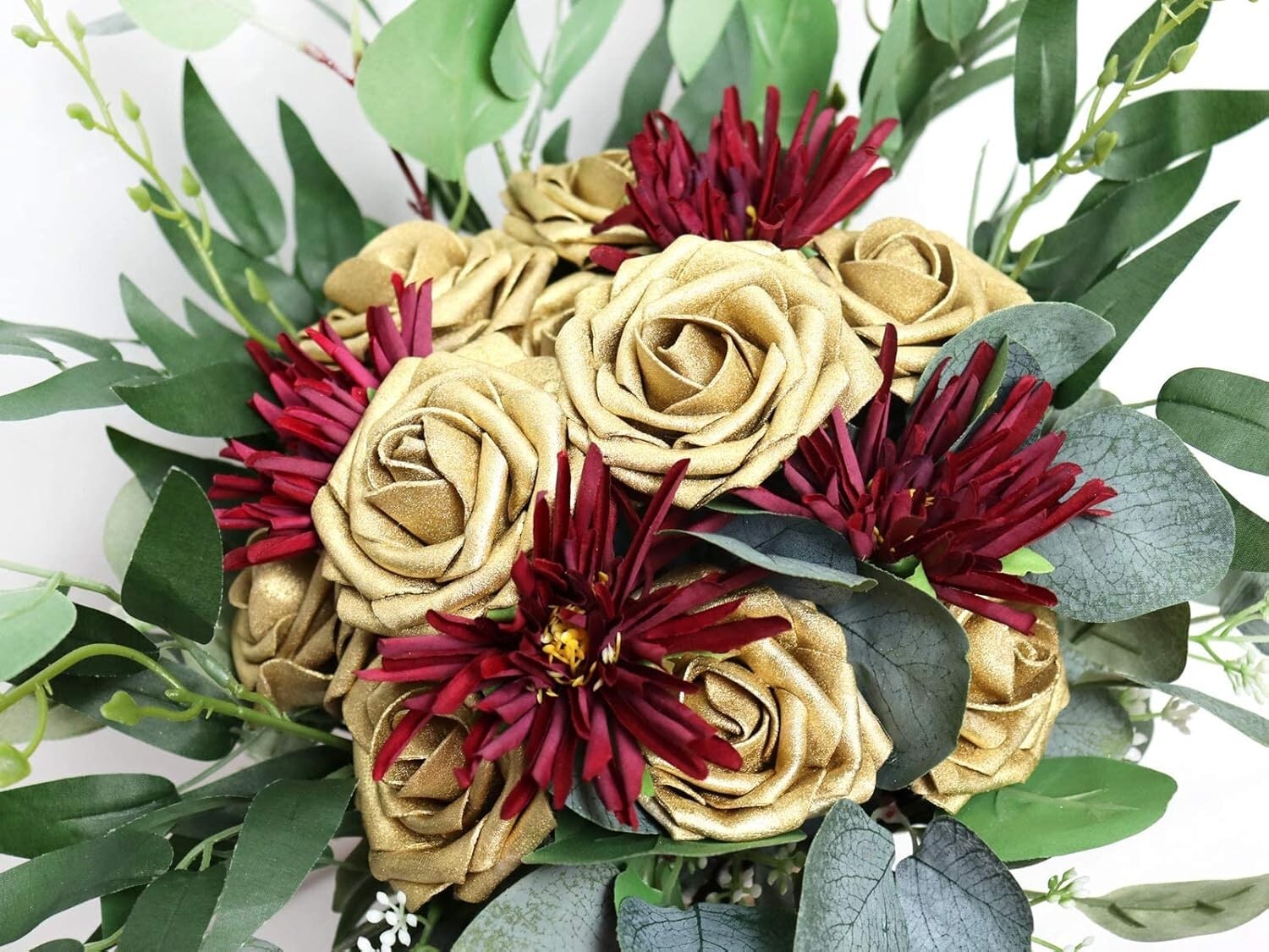 Versatile 50PCS Gold Fake Roses with Silk Leaves for Baby Showers and Home Decor