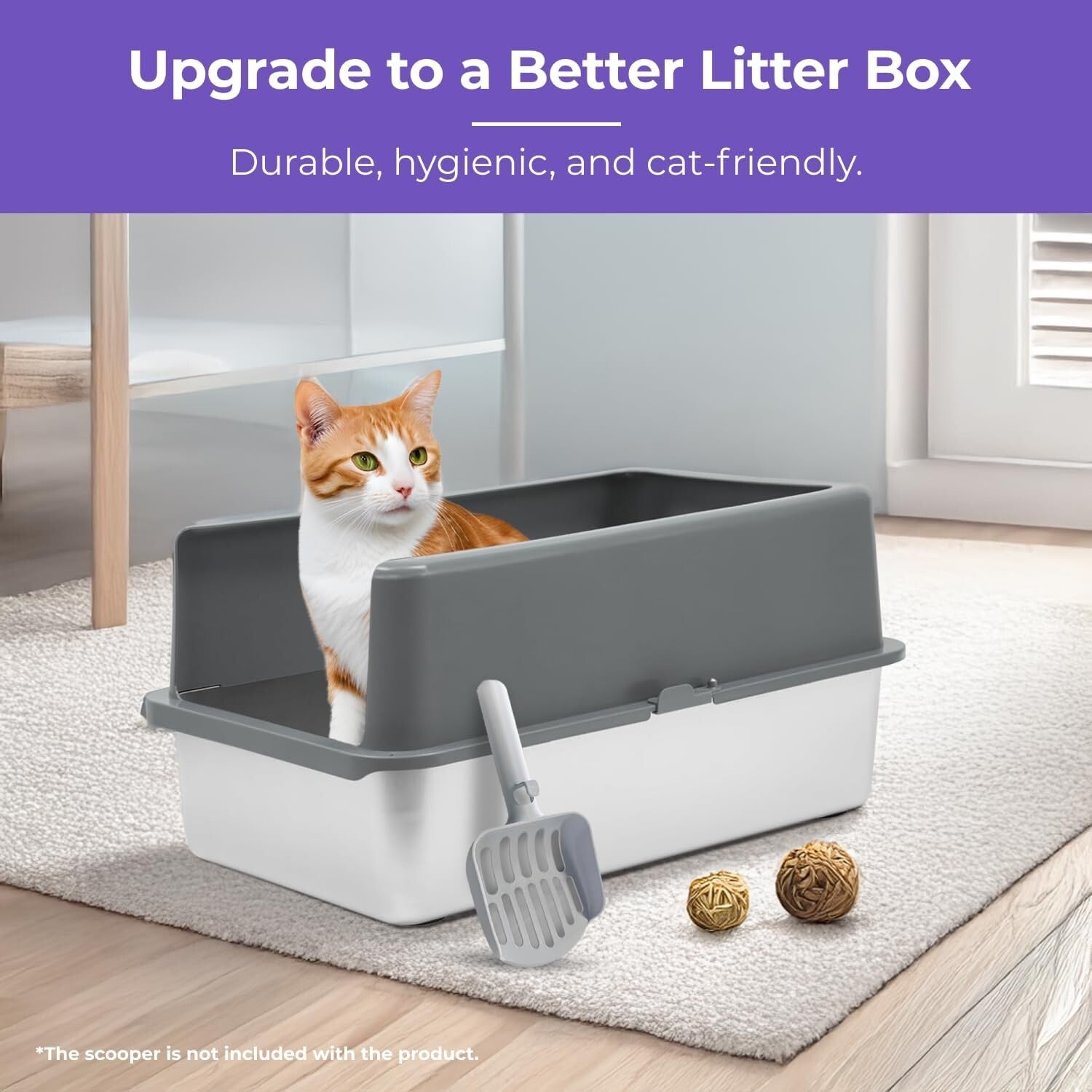 Durable Stainless Steel Litter Box with High Sides - Easy to Clean & Odor-Free