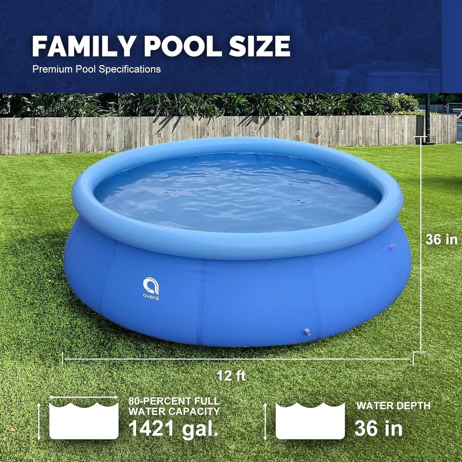 Durable 12ft Inflatable Swimming Pool with Easy Setup and Repair Patch Included